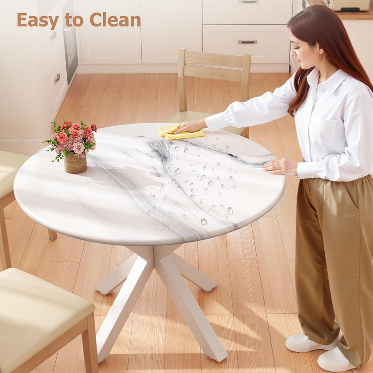 Round Dining Table, 42" Kitchen Dining Table for 4-6, Small Round Table with Metal Cross Legs, Modern Round Dining Room Table for Kitchen, Apartment, Living Room, White Marble