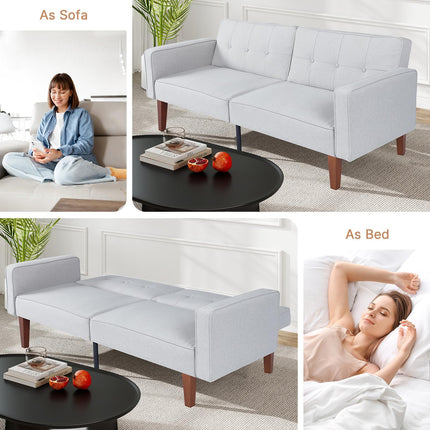 Futon Sofa Bed Futon Couch Loveseat, Convertible Recliner Lounge with Adjustable Backrest, Foam and Spring Cushions for Living Room Apartment Office, Light Gray, Fabric