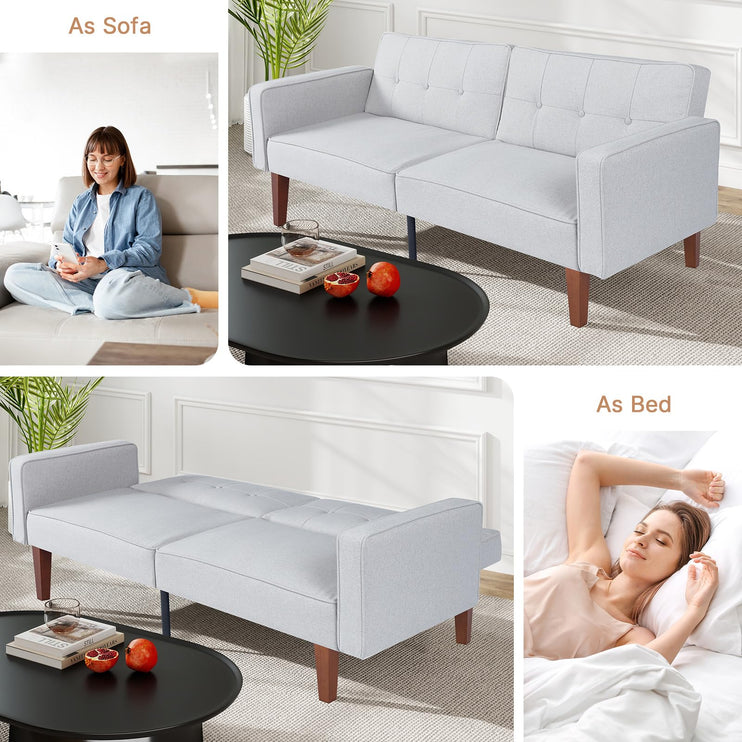 Futon Sofa Bed Futon Couch Loveseat, Convertible Recliner Lounge with Adjustable Backrest, Foam and Spring Cushions for Living Room Apartment Office, Light Gray, Fabric