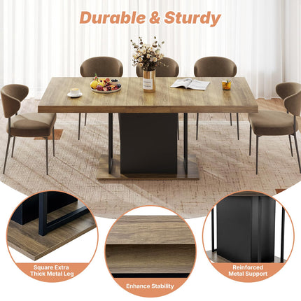 63"-78.7" Expandable Dining Tables, 6-10 Farmhouse Kitchen Table, Extendable Dining Room Table, Rectangular Thick Top with Metal Track, Central Column Base for Living Room, Office-Brown