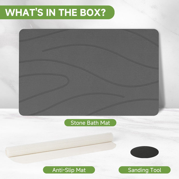 Extra Large Stone Bath Mat, 31.5 x 19.7 White/Dark Grey Diatomaceous Earth Stone Shower Mat for Bathroom, Large Absorbent Bath Mats, Non-Slip Bathroom Floor Mat, Quick Dry, Easy to Clean