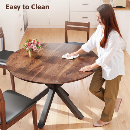 Round Dining Table, 42" Kitchen Dining Table for 4-6, Small Round Table with Metal Cross Legs, Modern Round Dining Room Table for Kitchen, Apartment, Living Room, Brown