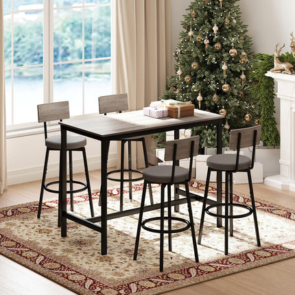 Dining Table Set for 4, 5-Piece Bar Table Set, Kitchen Table and Chairs, Counter Height High Top Table with 4 PU Upholstered Stools, Space-Saving Pub Table Sets for Small Space, Gray