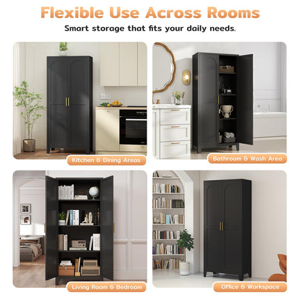 61" H Metal Kitchen Pantry Cabinet, Freestanding Cupboard with 2 Doors and 3 Adjustable Shelves, Tall Metal Storage Cabinet for Kitchen, Bathroom, Dinning Room or Laundry Room （Black）