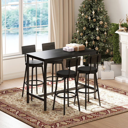 Dining Table Set for 4, 5-Piece Bar Table Set, Kitchen Table and Chairs, Counter Height High Top Table with 4 PU Upholstered Stools, Space-Saving Pub Tables Set for Small Space, Black