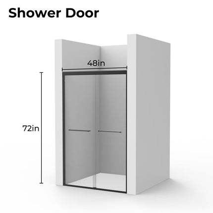 44"-48"W x 72"H Double Sliding Shower Door, Bathroom Sliding Shower Door with 1/4" (6mm) Thick Clear Tempered Glass, Silent Soft-Close Shatterproof Shower Door, Stainless Steel Handle, Black