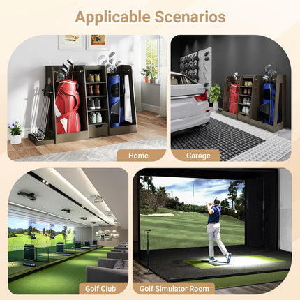 Wooden Golf Bag Organizer and Storage Rack, Golf Storage Organizer for Garage, Golf Bag storage Rack, Holds 2 Golf Bags and Other Golfing Equipment, Suitable for Garage Home Golf Club