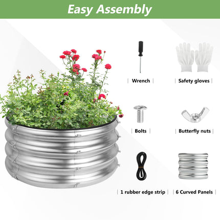 2x2x1ft Round Galvanized Raised Garden Bed Kits, Raised Garden Bed Metal Planter Outdoor Easy Assembly Garden Bed for Planting Vegetables, Fruits & Flowers, Sliver
