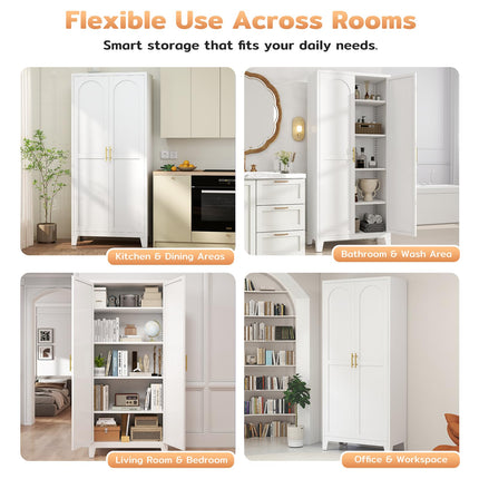 70.87" H Metal Kitchen Pantry Cabinet, Freestanding Cupboard with 2 Doors and 4 Adjustable Shelves, Tall Metal Storage Cabinet for Kitchen, Bathroom, Dinning Room or Laundry Room （White）