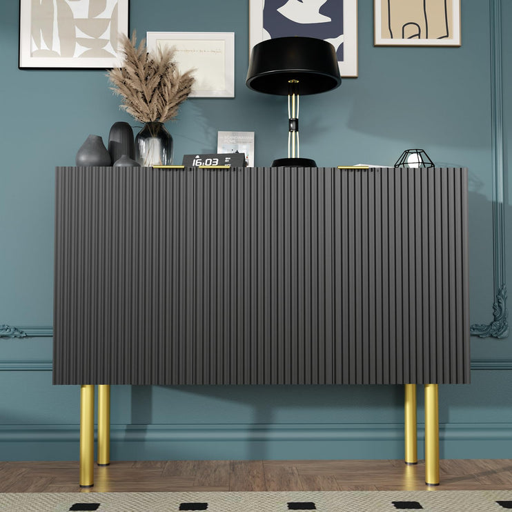 Buffet Sideboard Storage Cabinet Coffee Bar Console Table with Adjustable Shelf, 3 Doors, Black