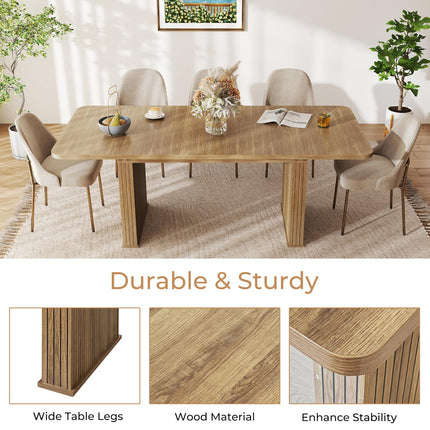 63"-78.7" Expandable Dining Table, 6-10 Farmhouse Kitchen Table, Rectangular Extendable Dining Table, with Metal Slide Track, Widened Wood Striped Legs for Dining Room-Beige Brown