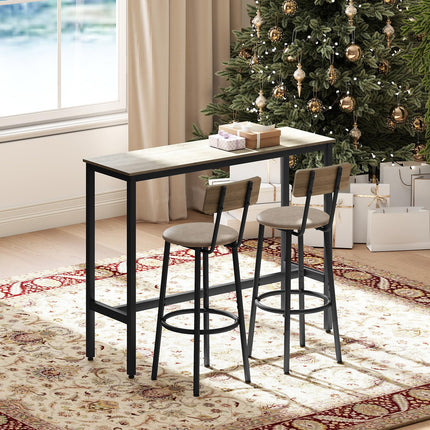 Dining Table Set for 2, 3-Piece Bar Table and Chairs Set, Kitchen Table and Chairs, High Top Table with 2 PU Upholstered Stools, Space-Saving Pub Table Sets for Small Space, Gray