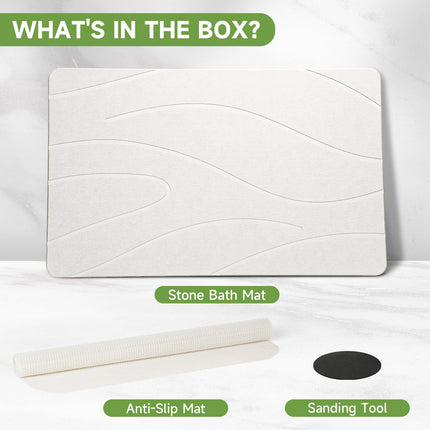 Extra Large Stone Bath Mat, 31.5 x 19.7 White/Dark Grey Diatomaceous Earth Stone Shower Mat for Bathroom, Large Absorbent Bath Mats, Non-Slip Bathroom Floor Mat, Quick Dry, Easy to Clean