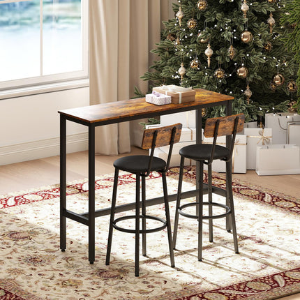 Dining Table Set for 2, 3-Piece Bar Table and Chairs Set, Kitchen Table and Chairs, High Top Table with 2 PU Upholstered Stools, Space-Saving Pub Table Sets for Small Space, Brown