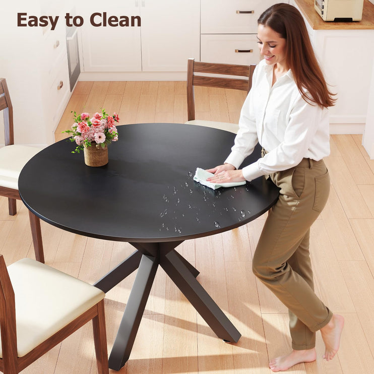 Round Dining Table for 4-6, 42" Modern Kitchen Dining Table with Metal Cross Legs, Small Round Dining Kitchen Tables for Home Dining Room, Apartment, Living Room, Black