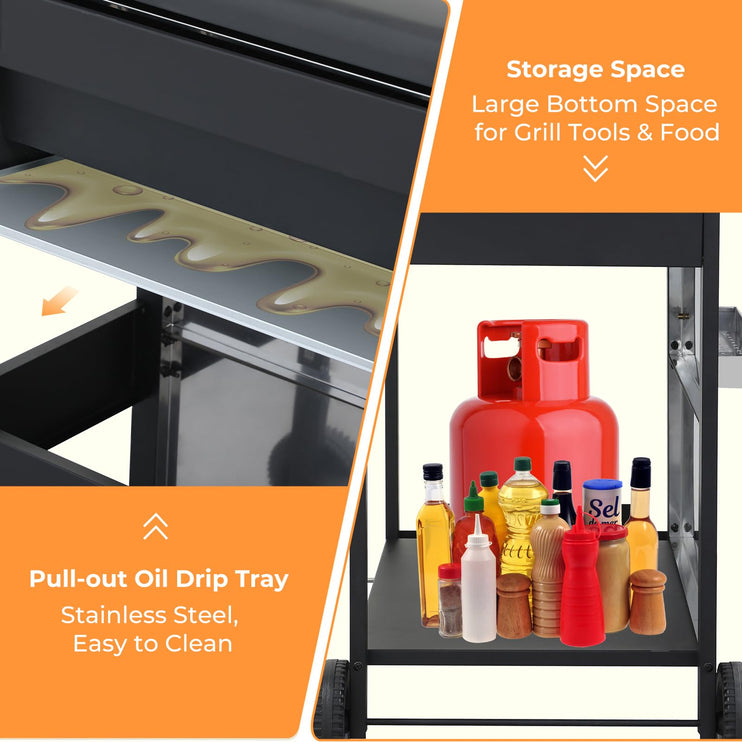 4 Burner Propane Grill with Built-in Thermometer, Durable Lid, Wheels, Foldable Side Tables, Stainless Steel Grilling Pan, 49,200 BTU Gas Grill for Patio, Garden Barbecues