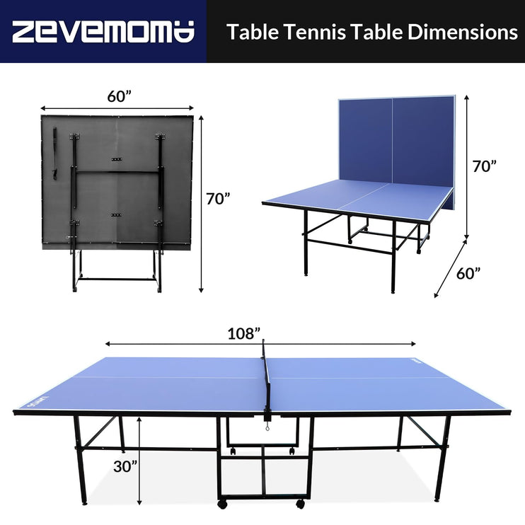 Portable Table Tennis Table, 9FT Foldable Ping Pong Game Set for Indoor/Outdoor, Ping Pong Table Top with Net, 2 Paddles and 3 Balls, Table Tennis Set 10 Minute Quick & Easy Assembly