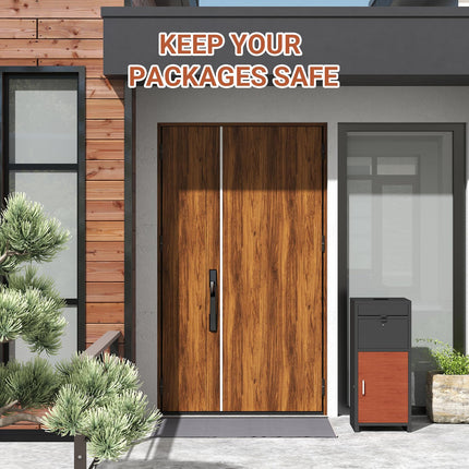36.6'' Package Delivery Box for Outside, Anti-Theft Parcel Drop Box with Lock, Mail and Package Storage for Porch, Courtyard Entrance, Garage, or Apartment Door, Black and Brown