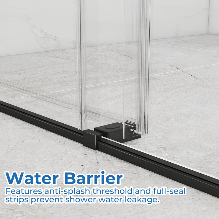 56-60'' W x 76 '' H Shower Doors, Frameless Double Sliding Doors, Walk in Shower Doors with 3/8" (10 mm) Tempered Glass, Stainless Steel Handles, Matte Black