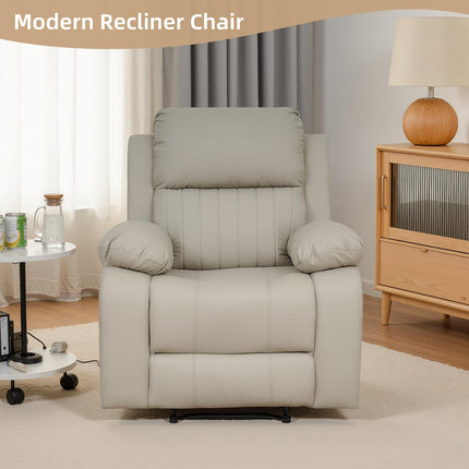 Recliner Chair, Scratch-Resistant Leather Recliner Chairs for Adults, Classic and Traditional Manual Recliner Chair for Small Spaces, Recliner Chairs for Living Room, Beige