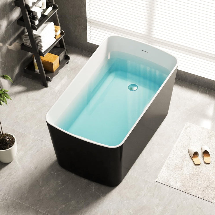 49" Glossy White Acrylic Freestanding Soaking Tub w/Seat- Contemporary Design with Toe-Tap Drain & Brushed Nickel Overflow - 55 Gal, cUPC Certified