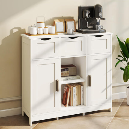 Modern Farmhouse Sideboard Buffet Cabinet, Kitchen Storage Cabinet, Coffee Bar Cabinet with Drawer and Adjustable Shelf, Accent Cabinets with Storage for Kitchen, Dining Room, White