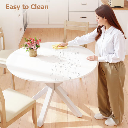 Round Dining Table for 4-6, 42" Modern Kitchen Dining Table with Metal Cross Legs, Small Round Dining Kitchen Tables for Home Dining Room, Apartment, Living Room, White