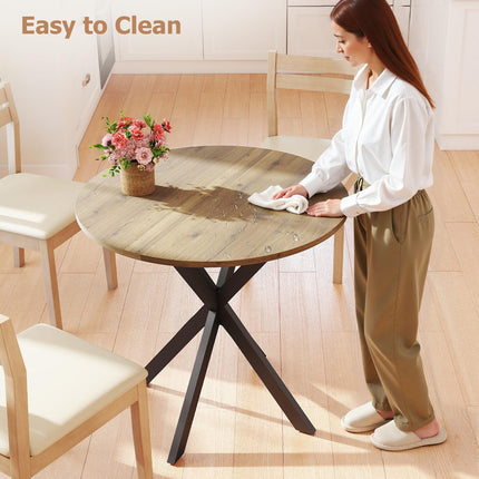 Round Dining Table, 31.5" Small Dining Table for 2-4, Round Kitchen Table with Metal Black Legs, Modern Round Dining Room Table for Kitchen, Apartment, Living Room, Brown