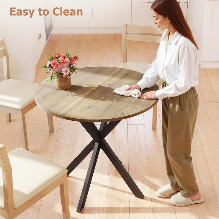 Round Dining Table, 31.5" Small Dining Table for 2-4, Round Kitchen Table with Metal Black Legs, Modern Round Dining Room Table for Kitchen, Apartment, Living Room, Brown