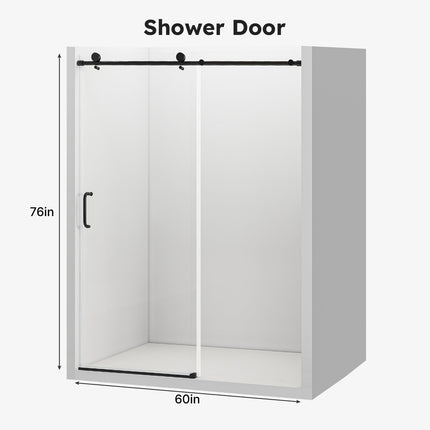 56"-60" W x 76" H Frameless Sliding Shower Door, Bathroom Sliding Door with 1/4'' (6mm) Tempered Glass, Explosion-Proof Film, Silent Soft-Close Shower Door, Stainless Steel Handle, Black