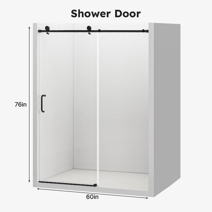 56"-60" W x 76" H Frameless Sliding Shower Door, Bathroom Sliding Door with 1/4'' (6mm) Tempered Glass, Explosion-Proof Film, Silent Soft-Close Shower Door, Stainless Steel Handle, Black