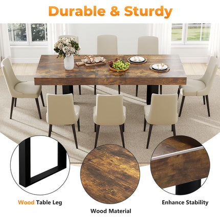 63"-78.7" Expandable Dining Table, 6-10 Farmhouse Kitchen Table, Extendable Dining Table, Rectangular Kitchen Table with Metal Track, Tapered U-Shaped Leg for Dining Room,Office-Rustic Brown