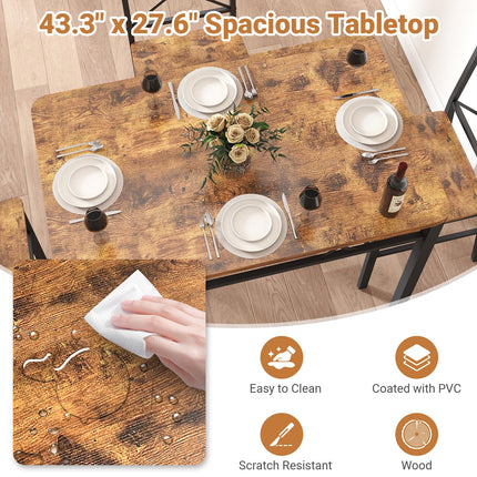 5-Piece Dining Table Set, Dining Table Set for 4, Small Kitchen Table Set for 4, Wood Dining Room Table, with 4 Curved Backrest Chairs, Compact Dining Set for Small Spaces & Kitchen-Brown