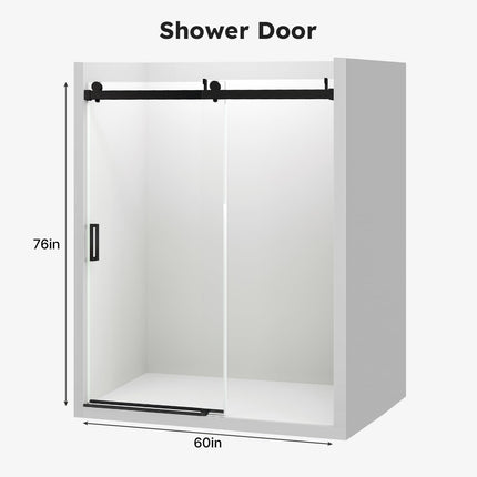 56"-60" W x 76" H Shower Door, Frameless Sliding Shower Glass Door with 1/4" (6mm) Clear Tempered Glass, Noiseless & Shatterproof Shower Door, Reversible Installation, Black