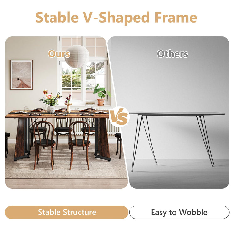 70.9" Large Dining Table for 8, Wood Dining Table for 6-8, Modern Farmhouse Kitchen Table with Spacious Tabletop & V-Shaped Steel Base, 8 Adjustable Legs for Kitchen, Office-Rustic Brown