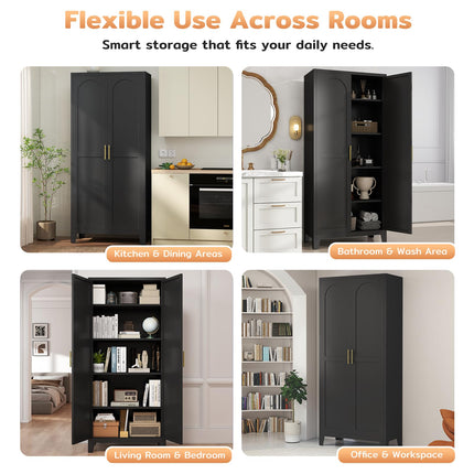 70.87" H Metal Kitchen Pantry Cabinet, Freestanding Cupboard with 2 Doors and 4 Adjustable Shelves, Tall Metal Storage Cabinet for Kitchen, Bathroom, Dinning Room or Laundry Room （Black）