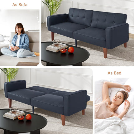 Futon Sofa Bed Futon Couch Loveseat, Convertible Recliner Lounge with Adjustable Backrest, Foam and Spring Cushions for Living Room Apartment Office, PU Leather, Matte Black