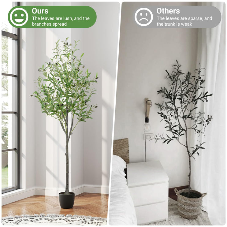 Artificial Olive Trees Indoor, 5FT Faux Olive Silk Tree with Black Pot, Fake Silk Artificial Olive Tree, Low Maintenance Realistic Trunk & Branches, Lifelike Fruits, Easy Assembly Indoor Plant
