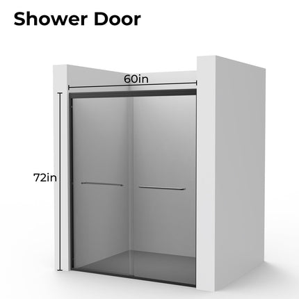 56"-60" W x 72" H Double Sliding Shower Door, Sliding Shower Doors with 1/4" (6mm) Thick Clear Tempered Glass, Silent Soft-Close Shatterproof Shower Door, Stainless Steel Handle, Black