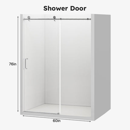 56"-60" W x 76" H Frameless Sliding Shower Door, Bathroom Sliding Door with 1/4'' Tempered Glass, Explosion-Proof Film, Silent Soft-Close Shower Door, Stainless Steel Handle, Brushed Nickel