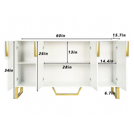 Buffet Sideboard Storage Cabinet 60inch Coffee Bar Console Table with Adjustable Shelf, 4 Doors, White