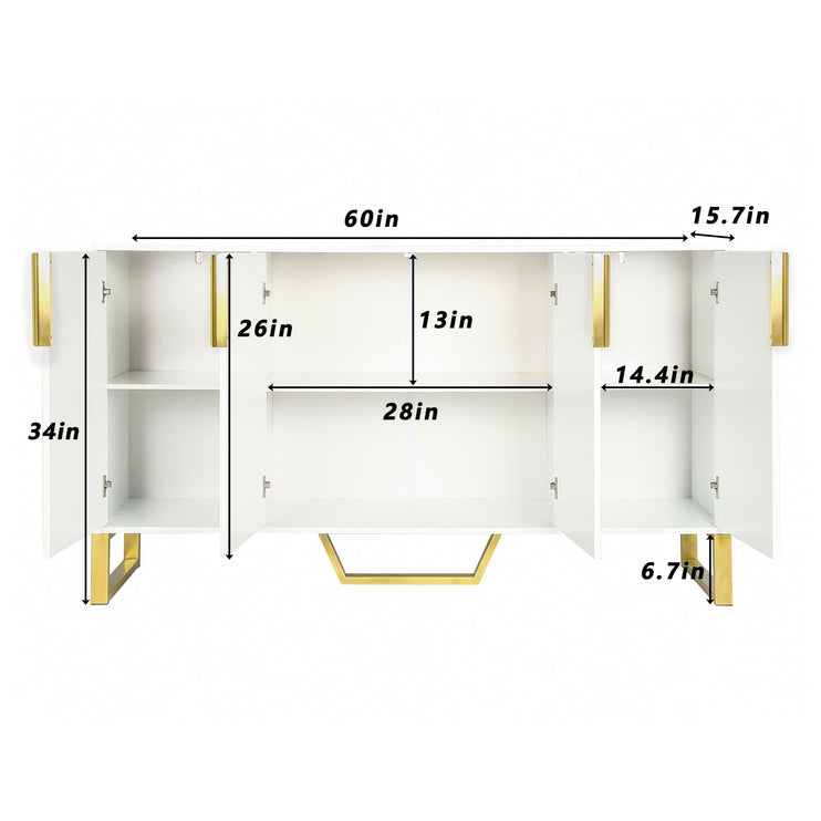 Buffet Sideboard Storage Cabinet 60inch Coffee Bar Console Table with Adjustable Shelf, 4 Doors, White
