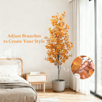 6FT Artificial Eucalyptus Tree with Wicker Basket & Black Pot, Indoor Green Faux Eucalyptus Trees, Fake Eucalyptus Plants with Lifelike Leaves & Natural Trunk for Home Office Bedroom, 1 Pack