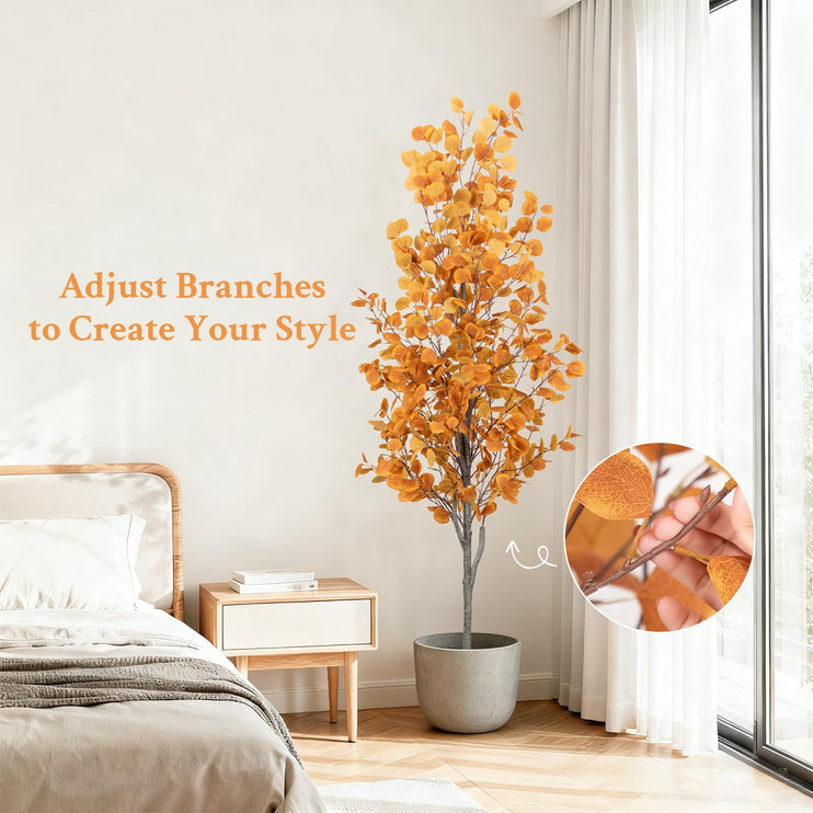 6FT Artificial Eucalyptus Tree with Wicker Basket & Black Pot, Indoor Green Faux Eucalyptus Trees, Fake Eucalyptus Plants with Lifelike Leaves & Natural Trunk for Home Office Bedroom, 1 Pack