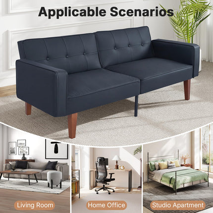 Futon Sofa Bed Futon Couch Loveseat, Convertible Recliner Lounge with Adjustable Backrest, Foam and Spring Cushions for Living Room Apartment Office, PU Leather, Matte Black