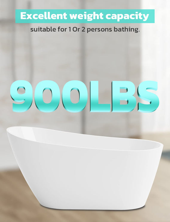 59" Glossy White Acrylic Freestanding Soaking Tub - Contemporary Design with Toe-Tap Drain & Brushed Nickel Overflow - 60 Gal, cUPC Certified