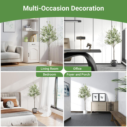 Artificial Olive Trees Indoor, 5FT Faux Olive Silk Tree with Black Pot, Fake Silk Artificial Olive Tree, Low Maintenance Realistic Trunk & Branches, Lifelike Fruits, Easy Assembly Indoor Plant