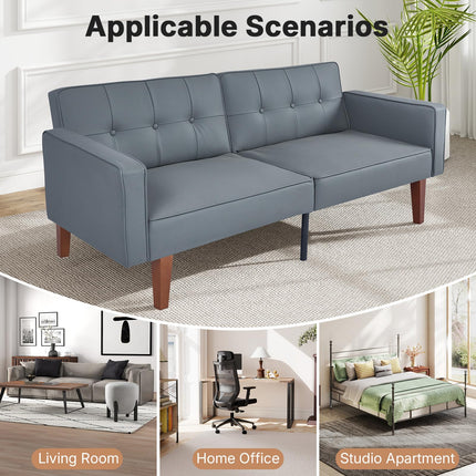 Futon Sofa Bed Futon Couch Loveseat, Convertible Recliner Lounge with Adjustable Backrest, Foam and Spring Cushions for Living Room Apartment Office, PU Leather, Dark Gray