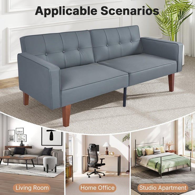 Futon Sofa Bed Futon Couch Loveseat, Convertible Recliner Lounge with Adjustable Backrest, Foam and Spring Cushions for Living Room Apartment Office, PU Leather, Dark Gray