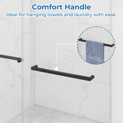 56-60'' W x 76 '' H Shower Doors, Frameless Double Sliding Doors, Walk in Shower Doors with 3/8" (10 mm) Tempered Glass, Stainless Steel Handles, Matte Black